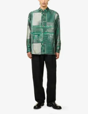 LABRUM LONDON Passport Patterned Twill Shirt in GREEN, additional product view 2
