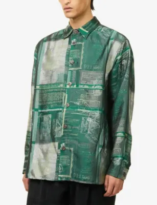LABRUM LONDON Passport Patterned Twill Shirt in GREEN, additional product view 3