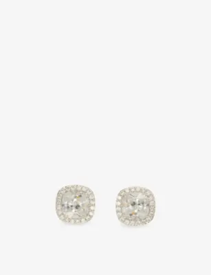 GLD Cushion Cut White Gold-Plated Diamond Stud Earrings