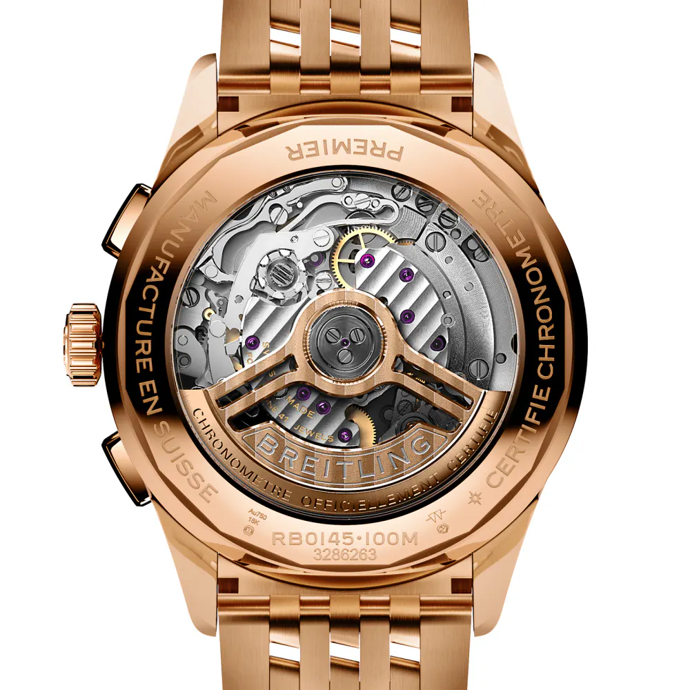 Breitling Premier B01 Chronograph 42mm Mens Watch Silver 18ct Rose Gold detail 2