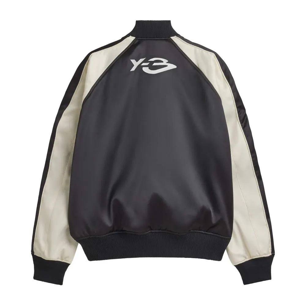 Y3 Liquid Logo Satin Souvenir Jacket in Black/Cream, additional product view 2