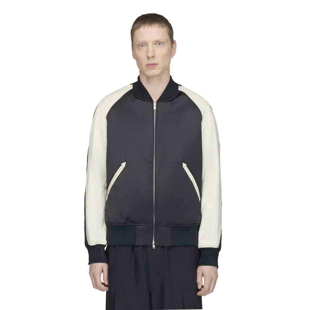 Y3 Liquid Logo Satin Souvenir Jacket in Black/Cream, additional product view 3