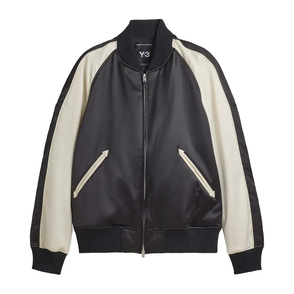 Y3 Liquid Logo Satin Souvenir Jacket in Black/Cream – Clothing