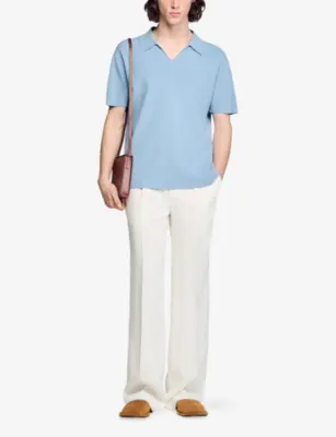 SANDRO Open-Collar Short-Sleeve Knitted Polo detail 2