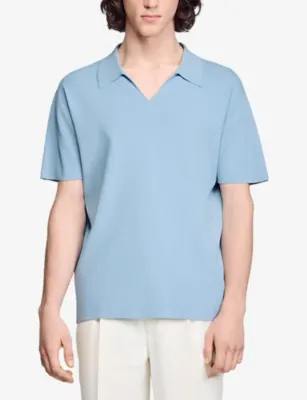 SANDRO Open-Collar Short-Sleeve Knitted Polo detail 3