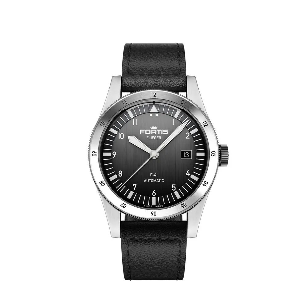 Fortis Men's Flieger Stainless Steel Leather Strap Auto Analogue Watch