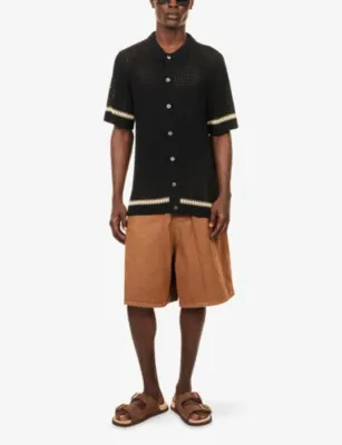 CHE Benicio Short-Sleeve Crochet-Knit Shirt detail 2