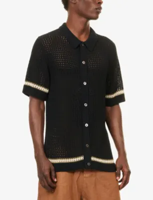 CHE Benicio Short-Sleeve Crochet-Knit Shirt detail 3