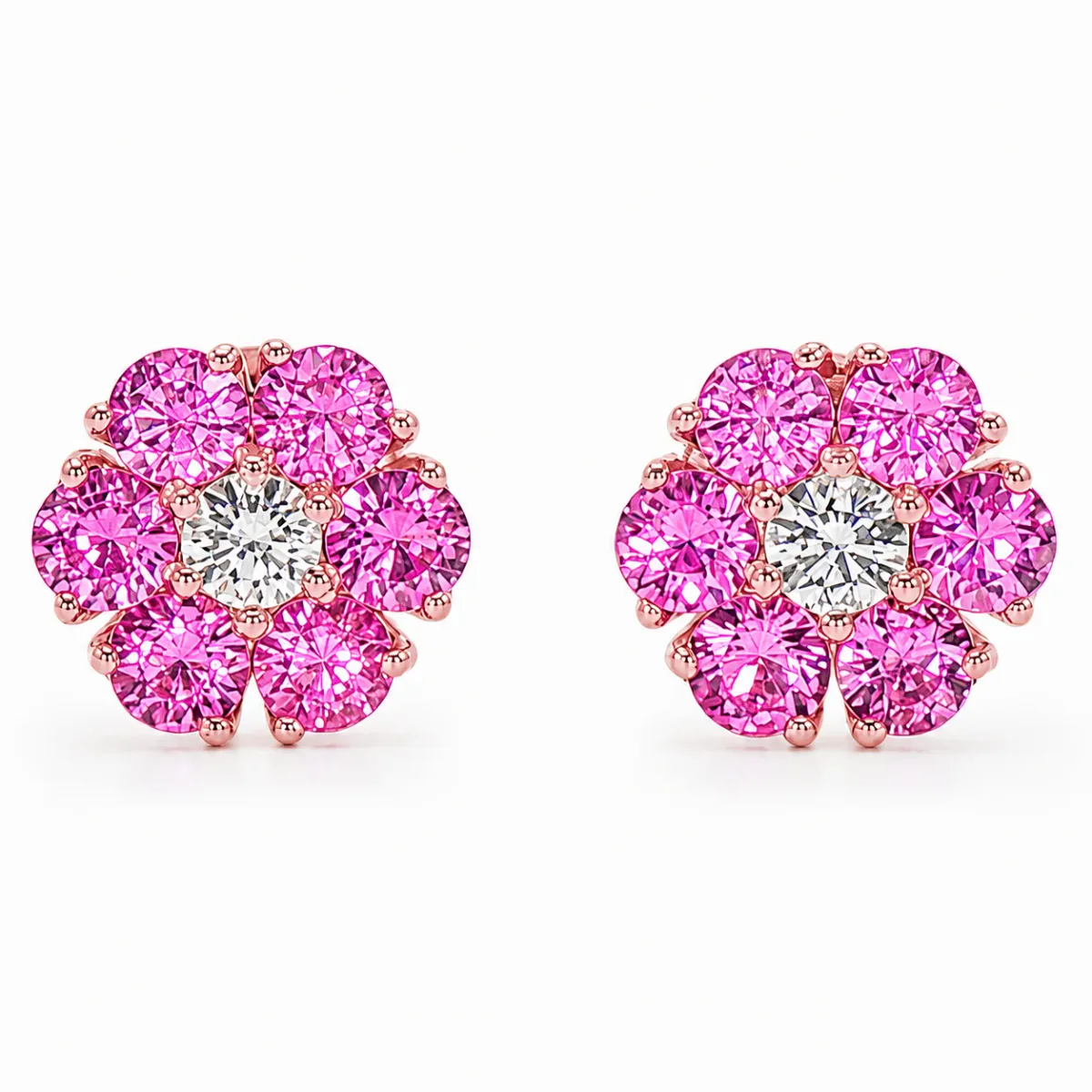 PIA - For Him GEMSTONES Small 14K Gold Rainbow Sapphire Diamond Flower Earrings 66857 in Rose – Earrings