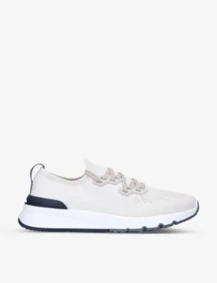 BRUNELLO CUCINELLI Brand-embossed pull-tab knitted low-top trainers - White - EUR 44 / 10 UK MEN in White – Mens | Trainers | Lace up trainers