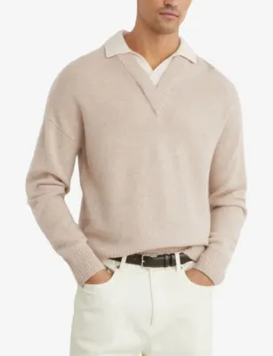 REISS Corey Contrast-Collar Wool Jumper in OATMEAL, additional product view 2
