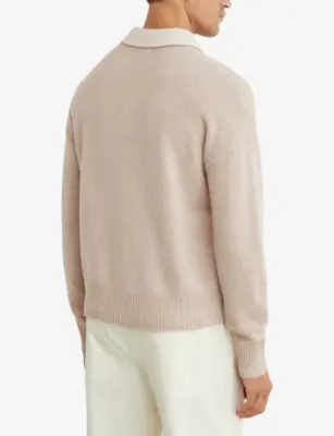 REISS Corey Contrast-Collar Wool Jumper in OATMEAL, additional product view 3