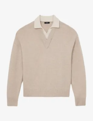 REISS Corey Contrast-Collar Wool Jumper in OATMEAL – Mens | Knitwear | Jumpers