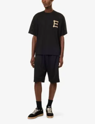 1886 Brand-Appliqué Mesh-Jersey Basketball Shorts in JET BLACK, additional product view 2
