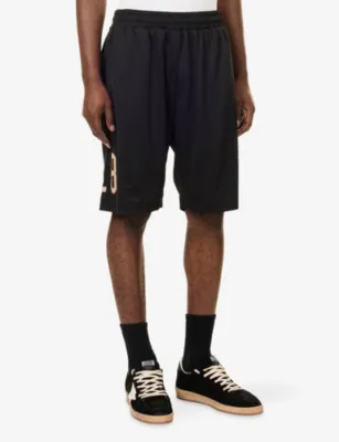 1886 Brand-Appliqué Mesh-Jersey Basketball Shorts in JET BLACK, additional product view 3