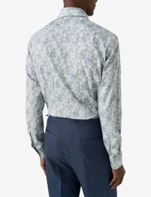 ETON Signature Twill Floral-Print Contemporary-Fit Cotton Shirt - 15.75 detail 3
