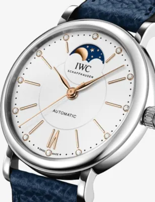 IWC Portofino Moon Phase Stainless-Steel And Leather Automatic Watch 37mm detail 2