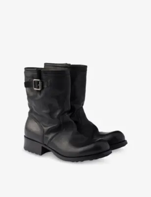 PRADA Buckle-Detail Leather Mid-Calf Boots - EUR 43.5 / 9.5 UK MEN in BLACK, additional product view 3