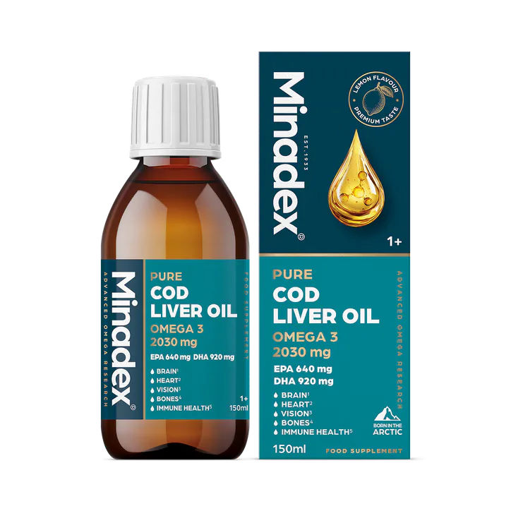 Minadex Pure Cod Liver Oil, Omega 3 - 2030mg, Lemon Flavour