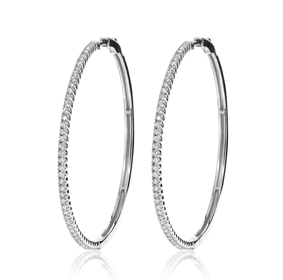 For Him Large One Row Diamond Hoop Earrings in White Gold / Natural Diamond – Earring