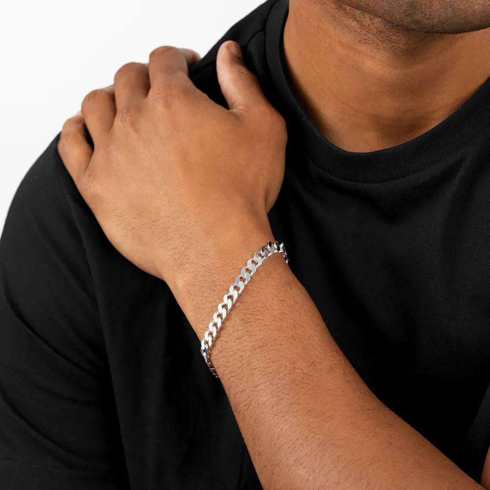 For Him Sterling Silver Mens 8 Inch 6.5mm Curb Bracelet detail 2