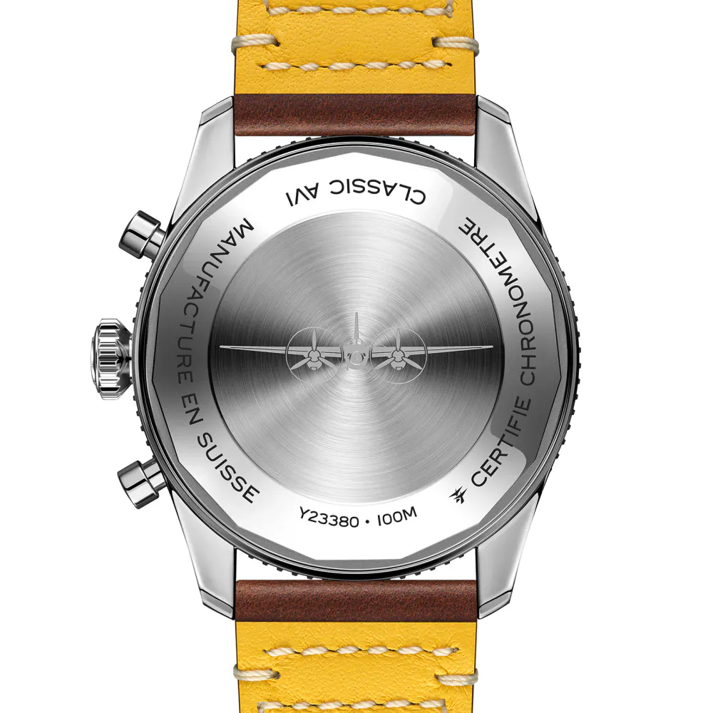 Breitling Classic AVI Chronograph 42 Mosquito Leather Strap Watch detail 2