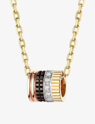 BOUCHERON Quatre Classique PVD-coated 18ct yellow, white and pink-gold and 0.17ct brilliant-cut diamond pendant necklace
