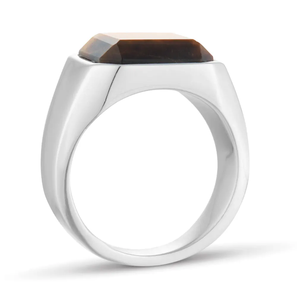 For Him Sterling Silver Cushion Shaped Tigers Eye Signet Ring detail 2