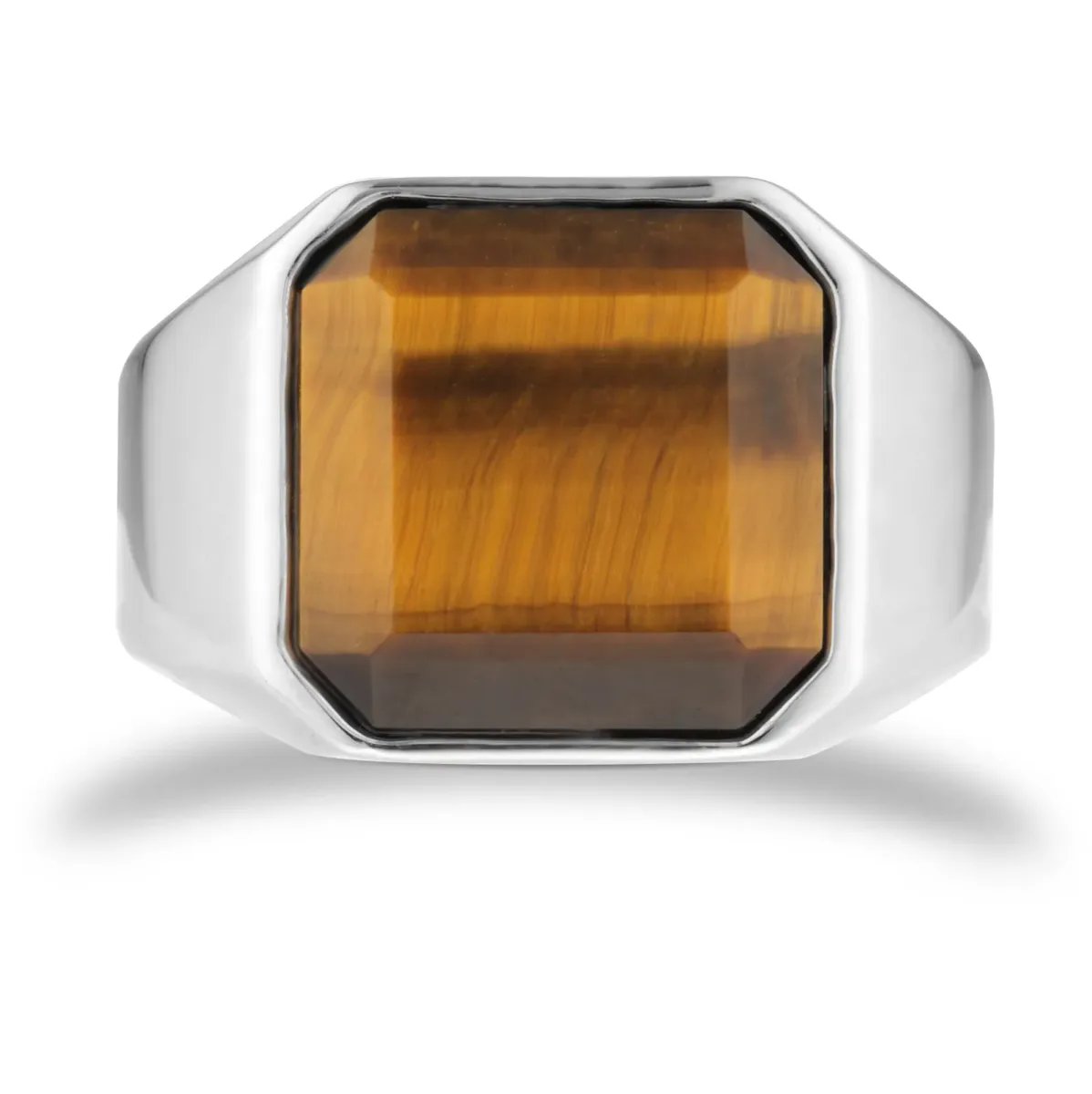 For Him Sterling Silver Cushion Shaped Tigers Eye Signet Ring