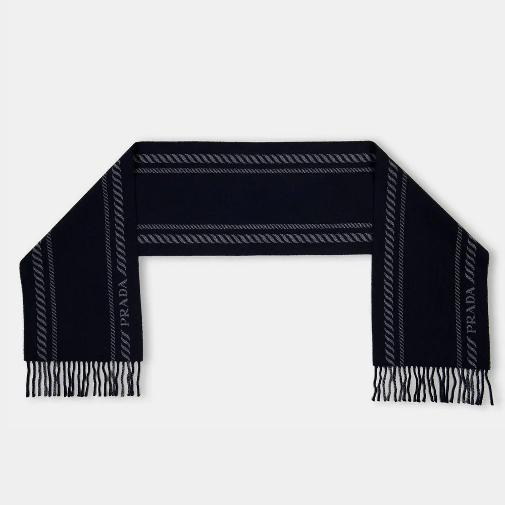 Prada Men's Striped Logo Scarf detail 2