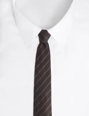 CORNELIANI Striped Silk Tie in BROWN, additional product view 3