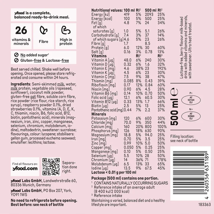 Yfood Ready to Drink Complete Meal Fresh Berry Drink 6x500ml detail 3