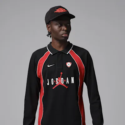 Jordan Flight Men's Long-Sleeve Polo Jersey - Black/University Red/University Red