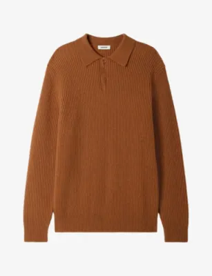 SANDRO Ribbed Long-Sleeve Wool Jumper - Brown / orange detail 2