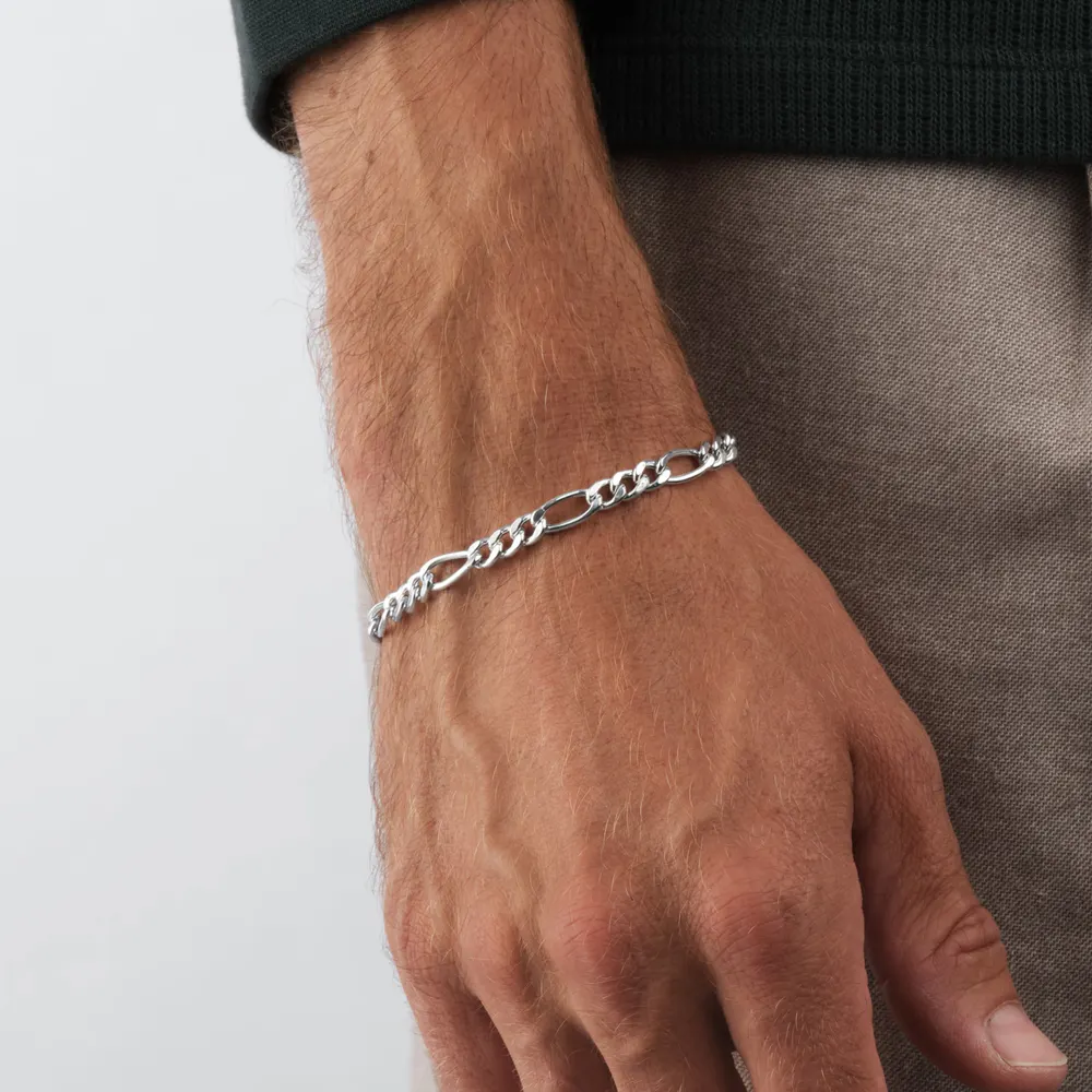 For Him Sterling Silver 5.6mm Figaro Chain Bracelet detail 2