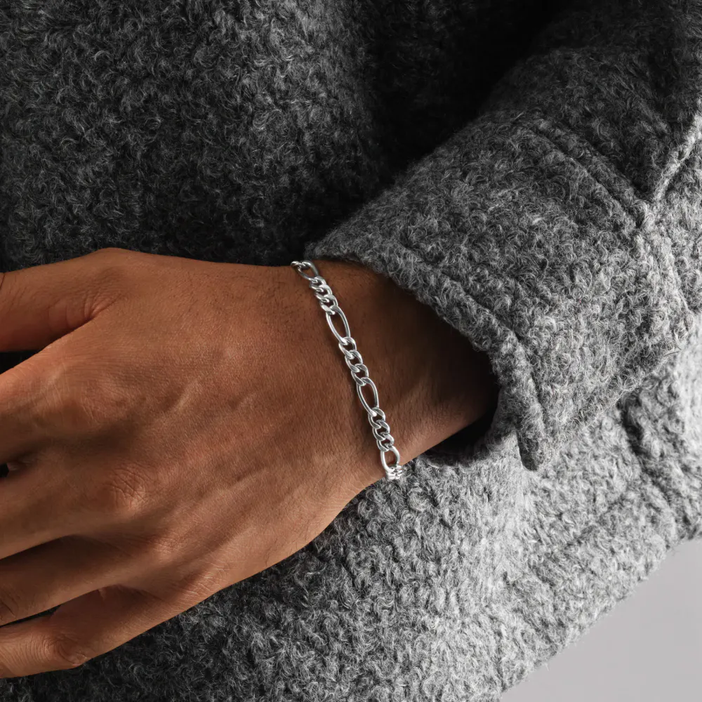 For Him Sterling Silver 5.6mm Figaro Chain Bracelet detail 3