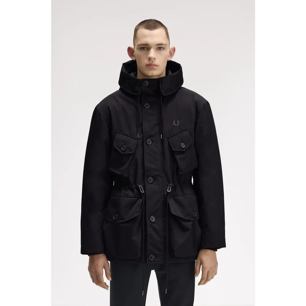 Fred Perry Men's Patch Puffer Hooded Thigh Length Parka detail 3