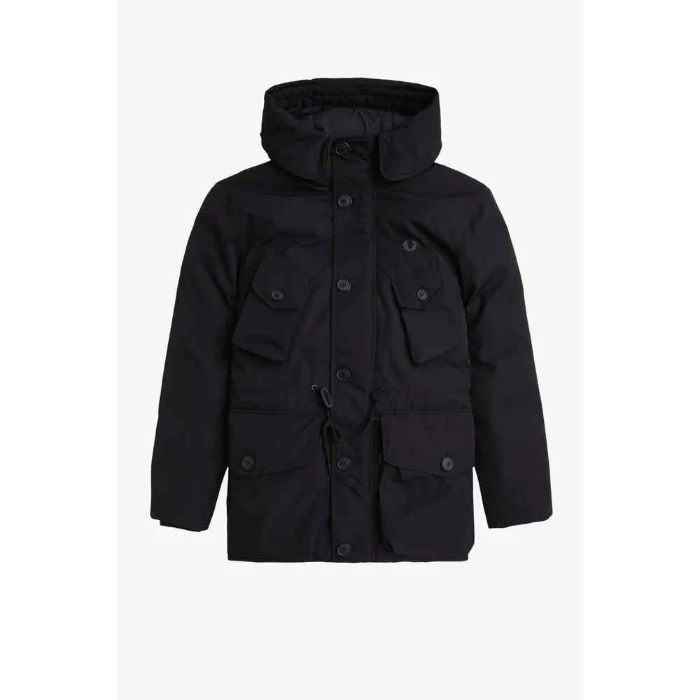 Fred Perry Men's Patch Puffer Hooded Thigh Length Parka