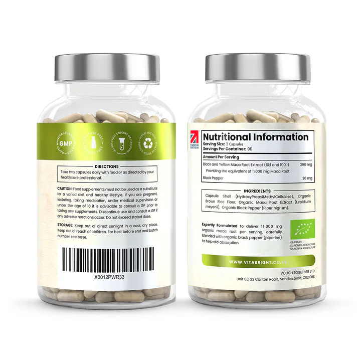 VitaBright Organic Black and Yellow Maca Root - 11,000mg per Serving - 180 Capsules detail 2