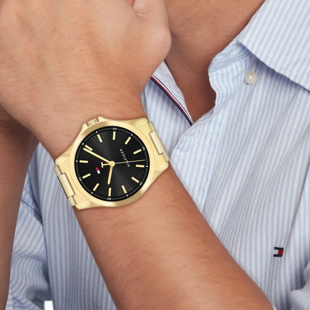 Tommy Hilfiger Bruce Black Dial Gold Plated Bracelet 43mm Mens Watch detail 3