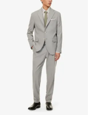 ELEVENTY Herringbone-Print Single-Breasted Tapered-Leg Regular-Fit Stretch-Wool Blend Suit detail 2