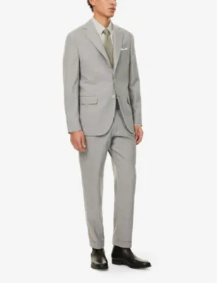 ELEVENTY Herringbone-Print Single-Breasted Tapered-Leg Regular-Fit Stretch-Wool Blend Suit detail 3