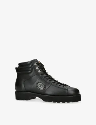 VALENTINO GARAVANI Branded Leather Combat Boots - EUR 44 / 10 UK MEN in BLACK, additional product view 3