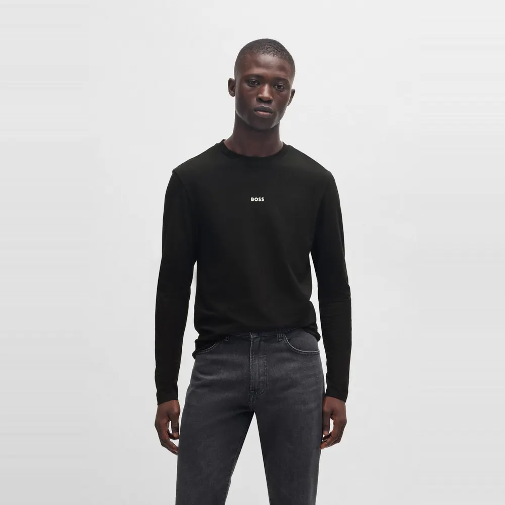 Boss Men's Tchark Orange Cotton Long Sleeve T-Shirt detail 2