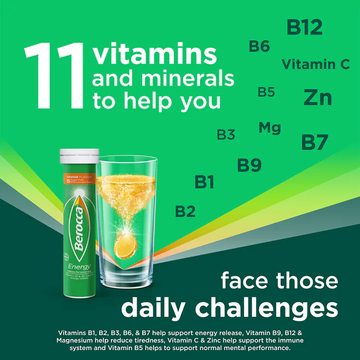 Berocca Energy Effervescent Tablets Natural Orange Flavour 45 Tablets detail 2