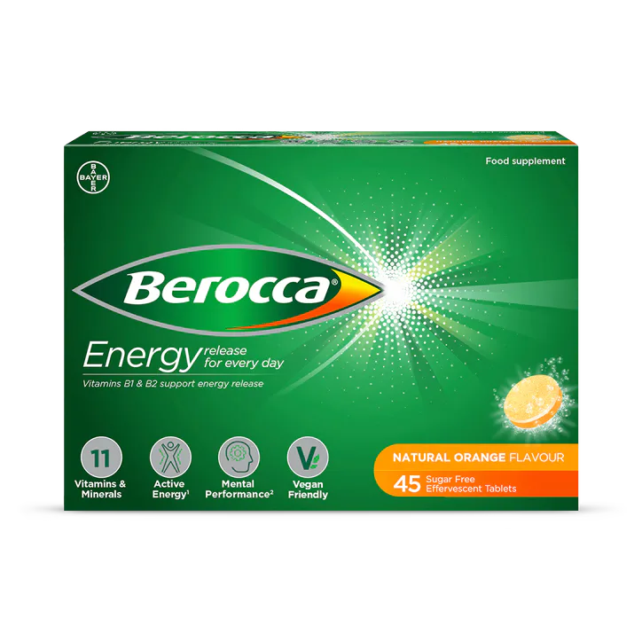 Berocca Energy Effervescent Tablets Natural Orange Flavour 45 Tablets