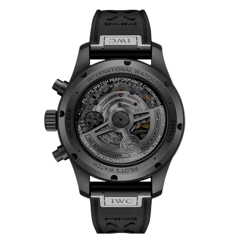 IWC Pilot Performance Chronograph 41mm Mercedes AMG Petronas Formula OneTM Team Mens Watch Black Rubber detail 2