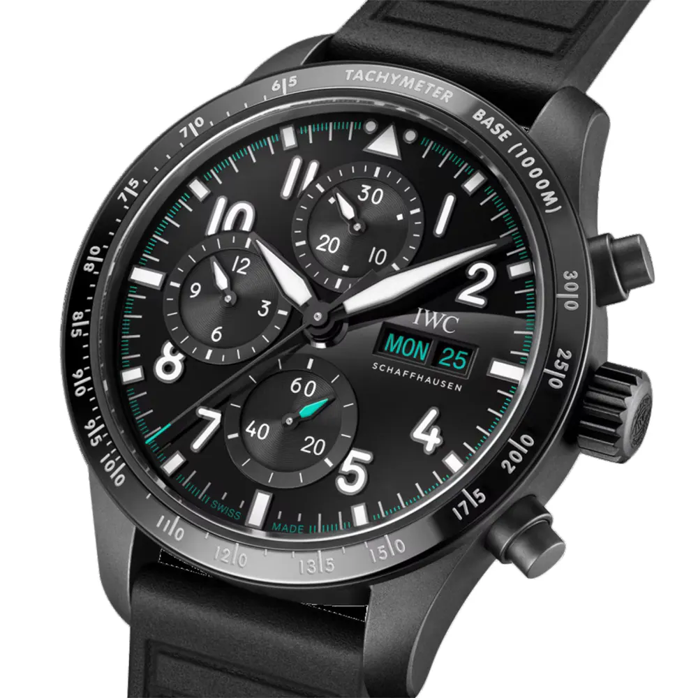 IWC Pilot Performance Chronograph 41mm Mercedes AMG Petronas Formula OneTM Team Mens Watch Black Rubber detail 3