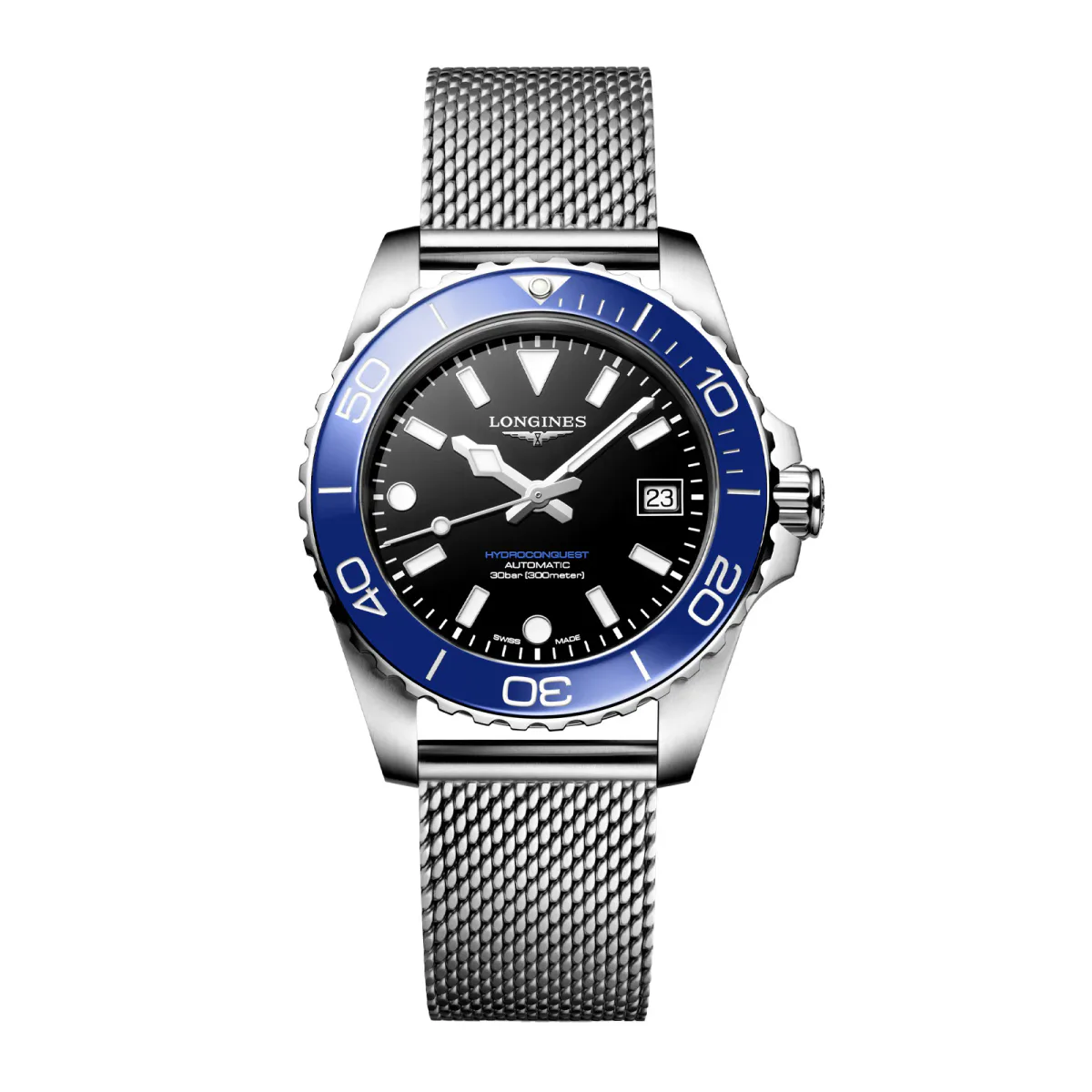 Longines HydroConquest 39mm Mens Watch Black Mesh