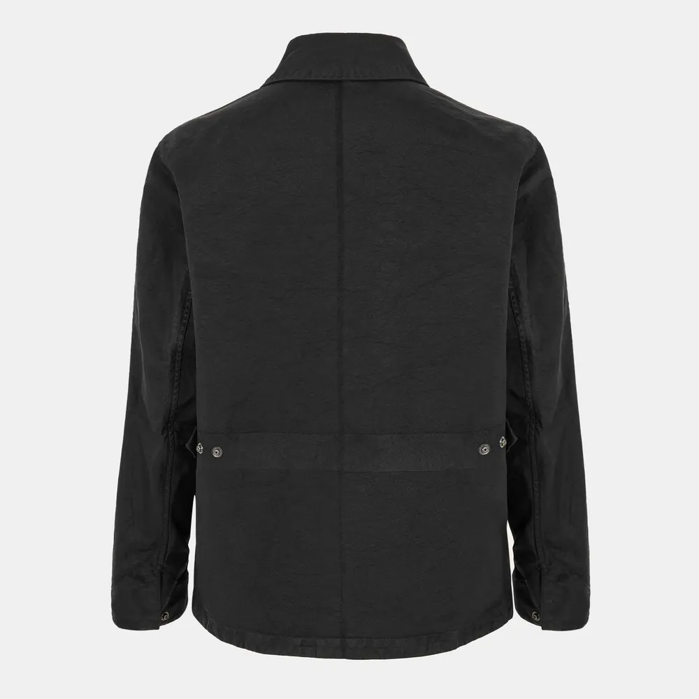 Massimo Osti Studio Men's Military Inspired Structured Overshirt in Black 999, additional product view 2